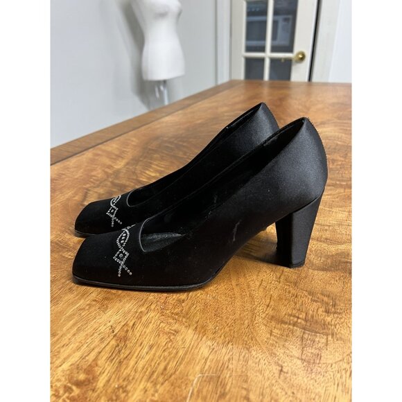 Vtg 90s Proxy Women’s 6 Black Square Toe Made In Spain Pumps Shoes Block Heels - Picture 5 of 8